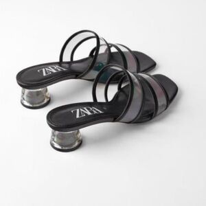 NWOB Zara Transparent Methacrylate Black Heel Sandals Size 6/EU 36